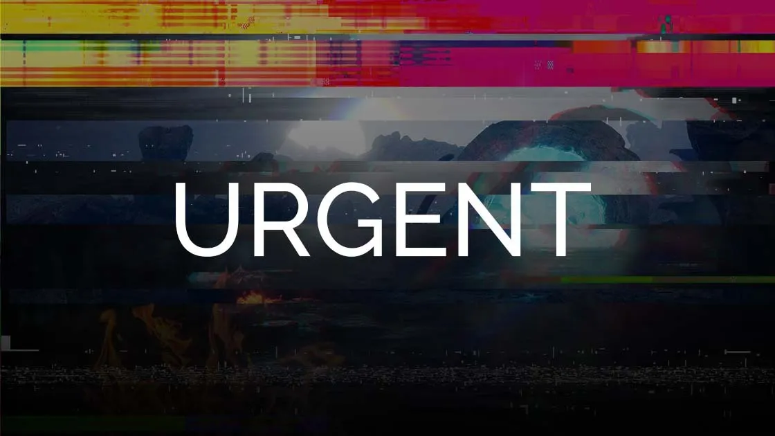 Glitchy urgent signal screen from Seekers.