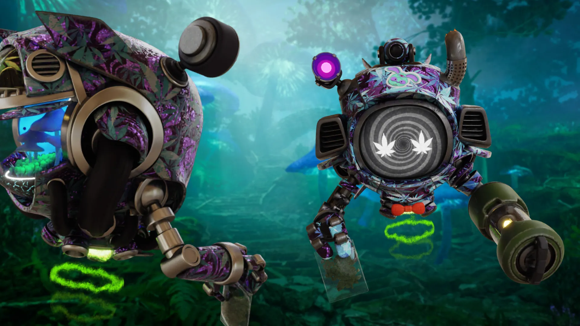Two customized Seekers in a teal mushroom forest.