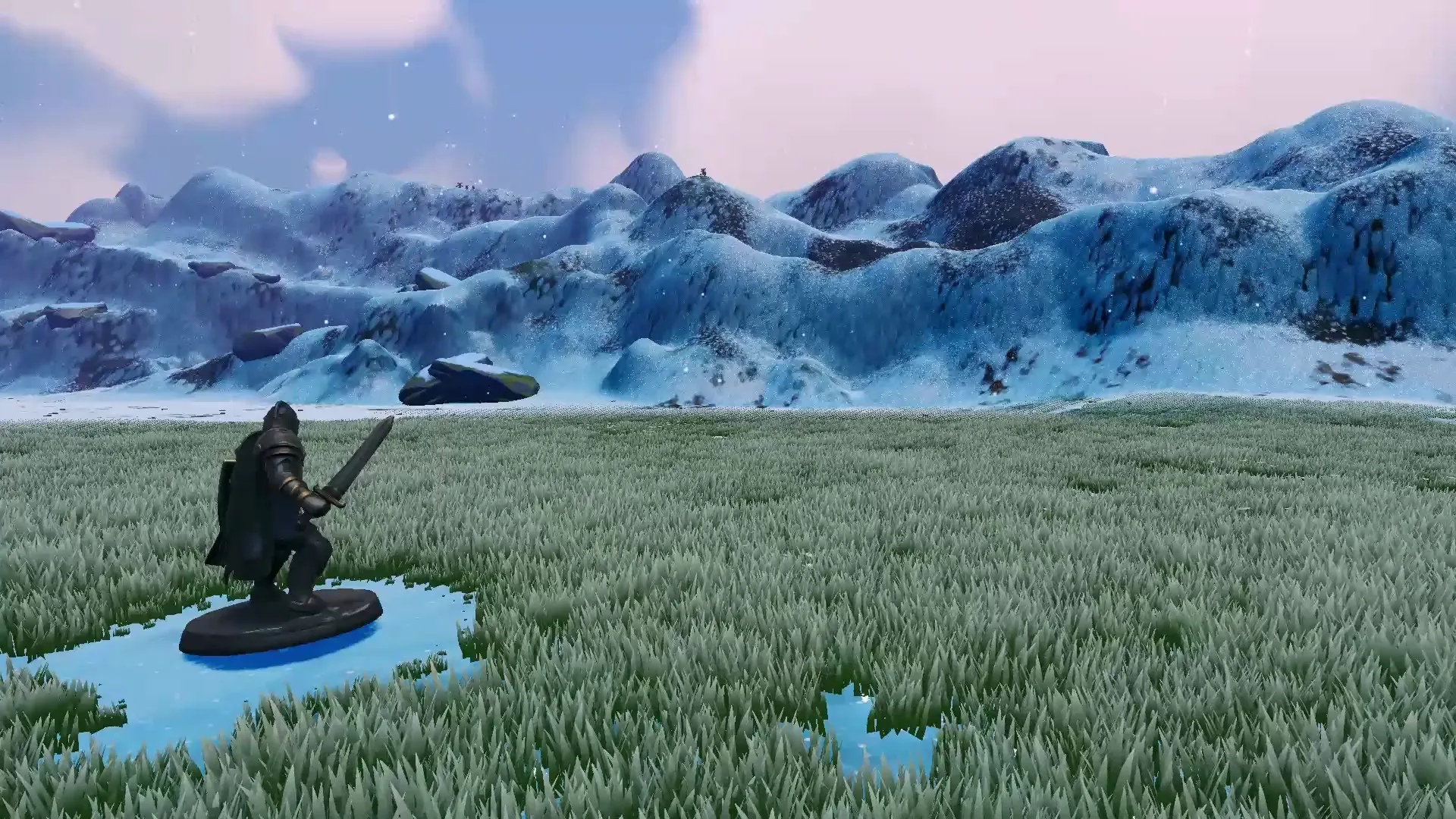 Mapmage armored hero miniature standing in a snowy landscape.
