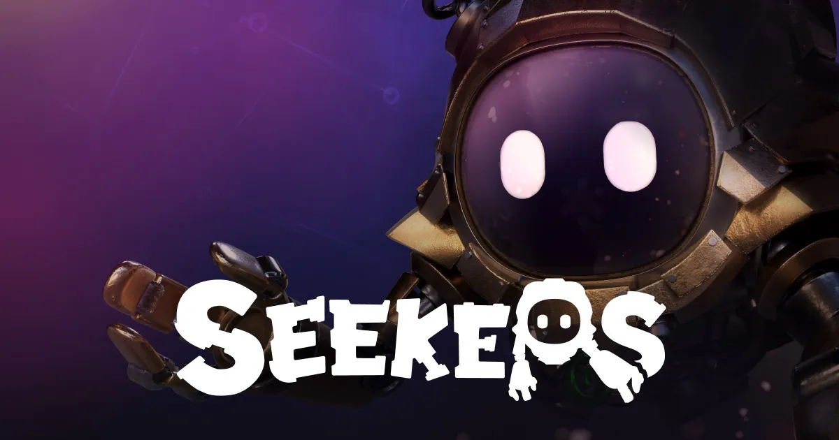 Seekers logo over a close-up purple Seeker character.