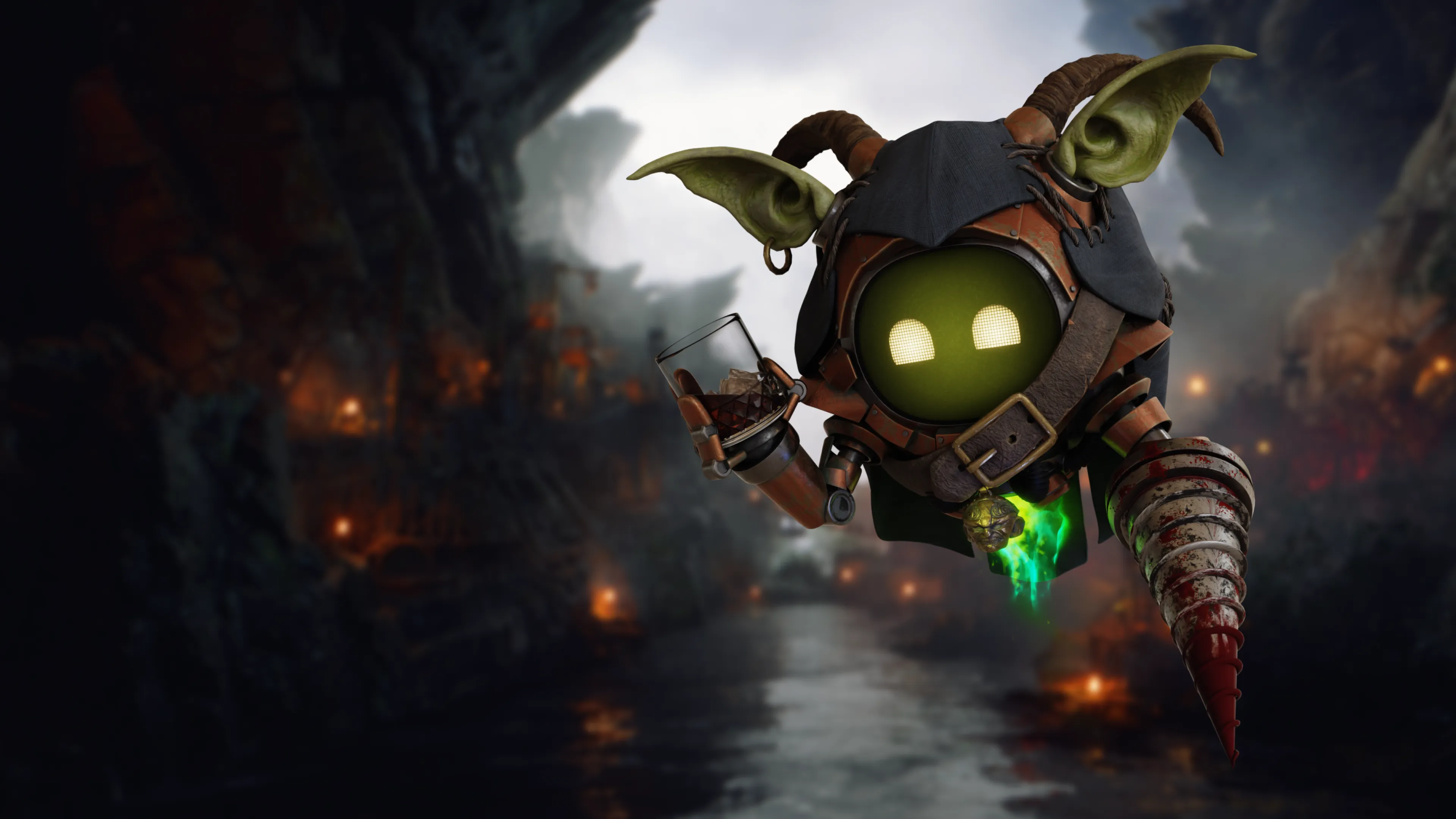 Fantasy-styled Sneeker avatar floating through a misty cavern village.