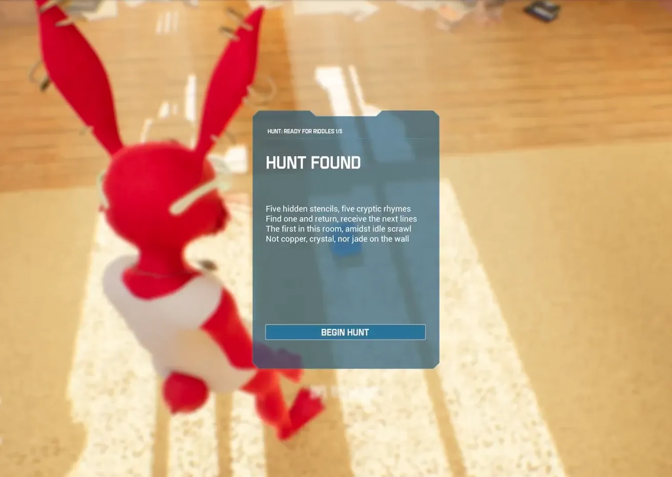 Readyverse hunt prompt overlay shown over a bright attic gameplay scene.